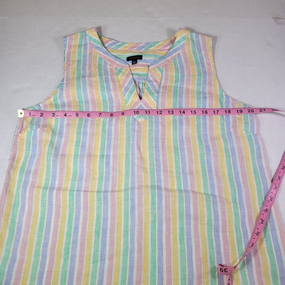 Talbots Women Pastel Multi-Color Striped Linen Sleeveless Tunic Top Size M - Picture 6 of 7